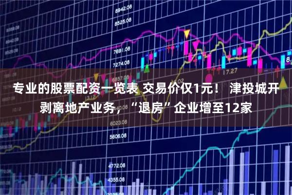 专业的股票配资一览表 交易价仅1元！ 津投城开剥离地产业务，“退房”企业增至12家