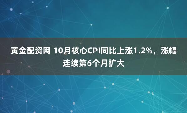 黄金配资网 10月核心CPI同比上涨1.2%，涨幅连续第6个月扩大