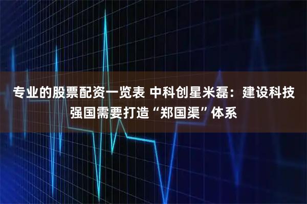 专业的股票配资一览表 中科创星米磊：建设科技强国需要打造“郑国渠”体系